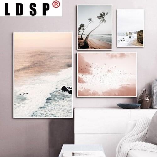 LDSP Modern Living Home Decor Nordic Beach Coastal Coconut tree Nature Landscape Canvas Painting Wall Art Print Poster Picture