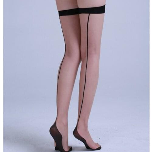 Summer Women Sockings Thin Long Socks Back Line Transparent Sexy Lingerie for Women Black White Skin Thigh High Stockings