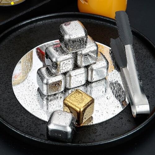 Reusable Ice Cubes With Ice Clip Set Food Grade Stainless Steel Wine Cooling Cube Chilling Wine Tools