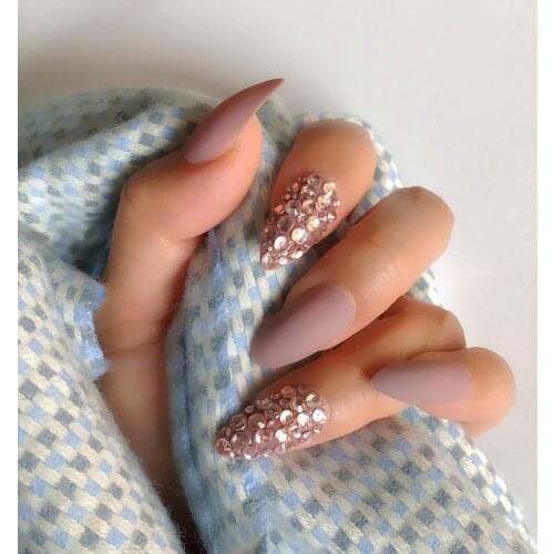 Fashion custom Rhinestone matte thin high heel press fake nail Multi Color Nail Art Set 24 pieces peelable flase nail tips