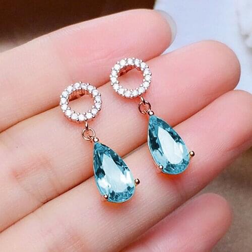 Fashion blue yellow crystal topaz citrine gemstones diamonds drop earrings for women girl rose gold &white silver color jewelry