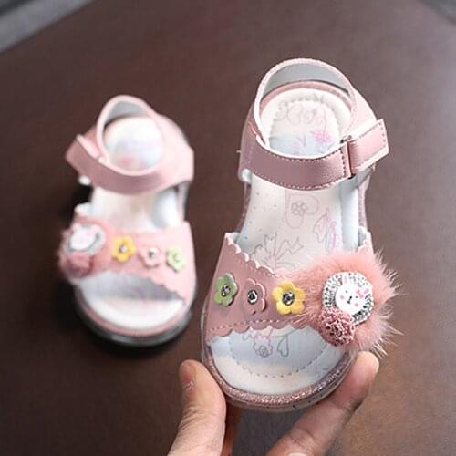 Fashion Toddler Infant Kids Baby Girls Cute Cartoon Rabbit LED Leather Princess Party Shoes Soft Breathable Non-slip Sandals#g4