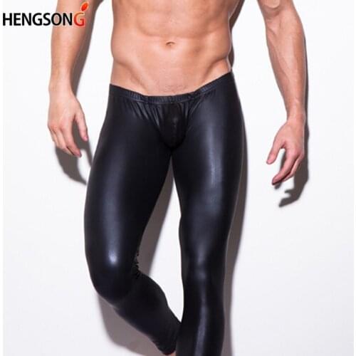 Mens Performance Pants Slim Pencils Faux PU Leather Pans Male Long Solid Color Hot Pants 2021 Fashion New