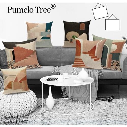 Abstract Cartoon Cushion Cover Stitching Art Painting Cover Pillow House Stairs Pillows for Decoration Cushions for Sofa Cases