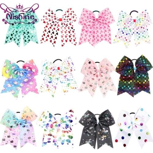 Nishine 2018 New Kids Big Bow Hair Ties Love Heart Unicorn Hair Rope Elastic Hair Band for Girls Headwear Hair Accessories