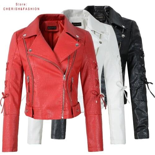New Arrival 2021 brand Winter Autumn Motorcycle leather jackets red leather jacket women leather coat slim PU jacket Leather