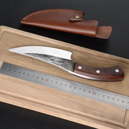 XYj 5.5 inch Serbian Chopping Boning Knife Handmade Forged Butcher Kitchen Knife With Knife Leather Cover Full Tang Camping Tool