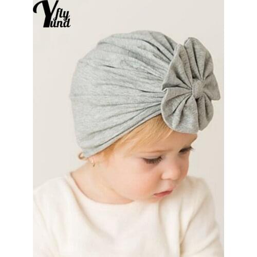 Yundfly Solid Color Bowknot Baby Turban Hat Soft Comfortable Cotton Newborn Beanie Caps Infant Hair Accessories Birthday Gifts
