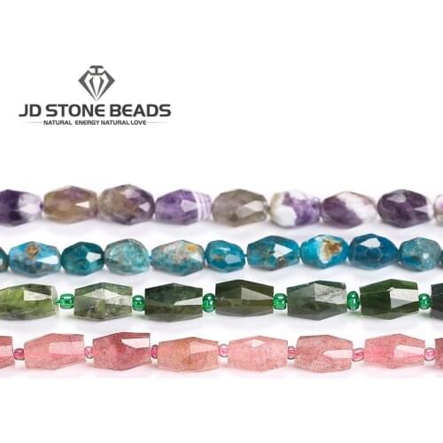Faceted Natural Stone Rice Shape Strawberry Quartz Amethyst Apatite Jade Stone Beads For Jewelry Making DIY Necklace Accessories