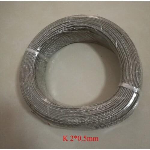 K Type 2*0.5mm Fiberglass Coated Stainless Steel Braided Net Shield Thermocouple Compensation Wire