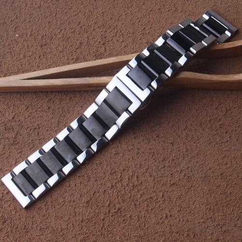 New Stainless steel metal watchband straps bracelet 18mm 20mm 22mm 24mm wristwatches band silver with black mechanical watches