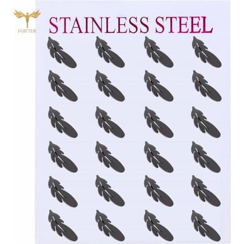 Romantic Womens Feather Stud Earrings For Women Girl Gift Ear Piecing Rings Stainless Steel Jewelry Wholesale 12 Pairs