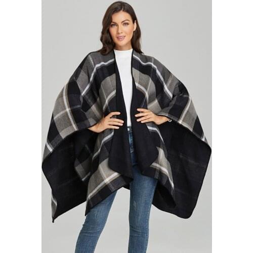 Luxury Brand Winter Warm Plaid Ponchos And Capes For Women Oversized Shawls Wraps Cashmere Pashmina Scarf Female Bufanda Mujer
