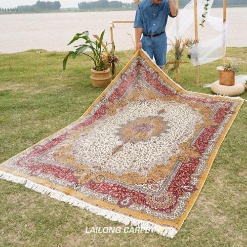 6'x9' Handmade Living Room Silk Rugs Floral Hand Knotted Silk Oriental Carpet (YL0286)