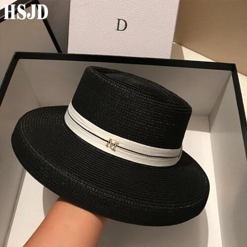2019 New Womens Wide Brim Sun Hats Summer Ribbon M Straw Hat Fashion Foldable Beach Boater Hat Cap Holiday Audrey Hepburn