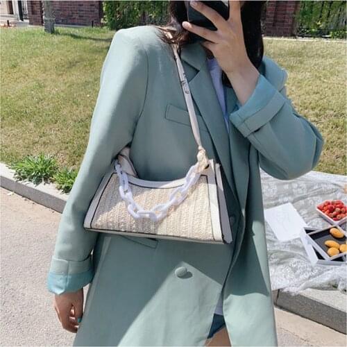 Retro Totes Bags For Women 2020 Trendy Vintage Handbag Silk scarf Female Small Subaxillary Bags Casual Retro Straw Shoulder Bag