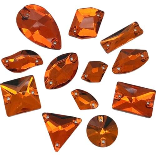 TopStone Hyacinth Orange Glass Crystal Sew On Stone Drop Round Rectangle Square Mix Shape Glass Rhinestones For Clothing bags