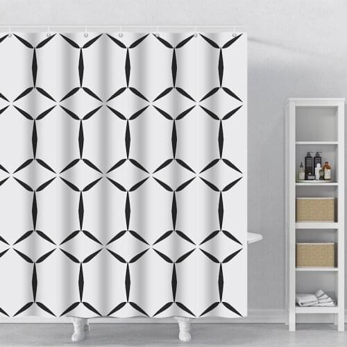 Black White Wave Stripe Geometric Bathroom Shower Curtains Frabic Waterproof Polyester Bath Bathroom Curtain with Hooks