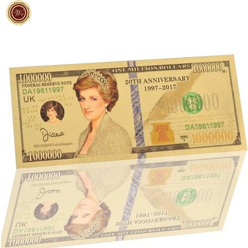 WR Home Decor 24k Gold Plated Diana Banknote Colored Princess of Wales Challenge Banknote for Creative Birthday Gifts