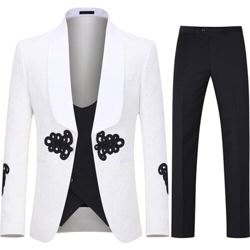 Collar Jacquard Mens Suit Wedding High Society Banquet Mens Suit One Button Mens Suit Three Pieces (Jacket+Pants+Tie+Vest)
