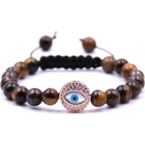 Handmade Rose Gold Rhinestone Crstal Evil Eye Charms Women Friendhip Adjustable Stone Bracelet