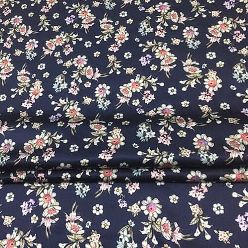 Floral on navy blue stretch silk satin fabric comfortable for women dress cheongsam,SSC496