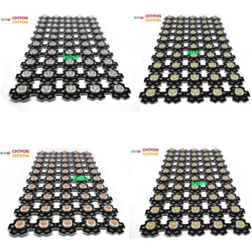 100 pcs 1W 3W High Power Deep Red 660NM Green 520-525NM Royal Blue 445-450NM Blue 460-465NM LED with 20mm star PCB