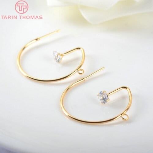 6PCSHeight 30 MM 24 K Gold Color Brass With White Zirconia Round Earrings Hooks High Quality Accessories Jewelry Recognitions