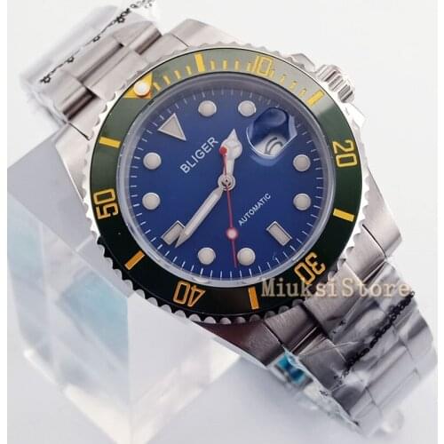 40mm bracelet Sport Relogio Masculino Luminous Automatic Top Marque Luxe Hommes Date Horloge Montres Hommes blue dial