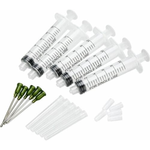 5pcs 14 ga 1.5 Inch Blunt Tip Needle For Mixing Gels And Glues With 5 Pack 10ml Syringe + 5pcs Transparent Tip Cap