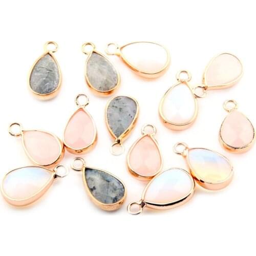 5pcs Natural Stone Charms Pendants Drop-shaped Gold-plated for Jewelry Making DIY Nacklace Earring Bracelet Accessories18x10x5mm