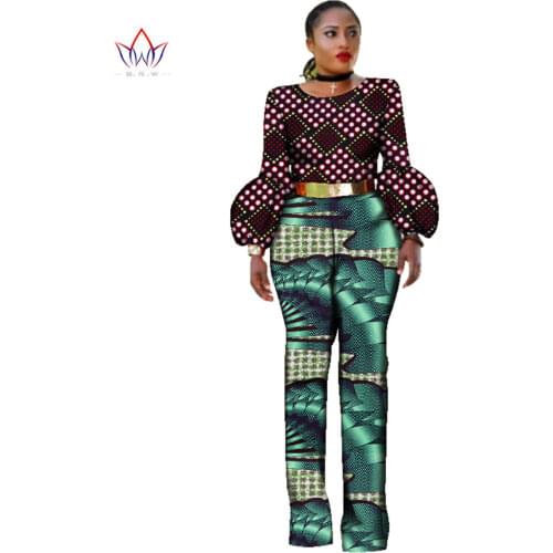African Clothes for Women Bodysuit Rompers Overalls African Bazin Rich Print Dashiki Pants with Puff Sleeve Plus Size BRW WY2323