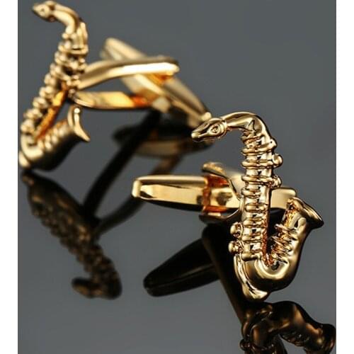 Free delivery, high quality copper material cuff links, new fashionable gold music Sax cuff links for mens wedding gifts