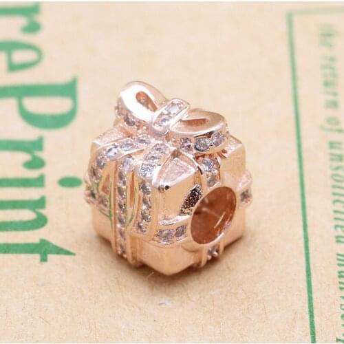Bewill Genuine S925 Sterling Silver Rose Gold Christmas Gift Box Beaded Fit Original Bracelet Pendant Diy Jewelry Charms Gift
