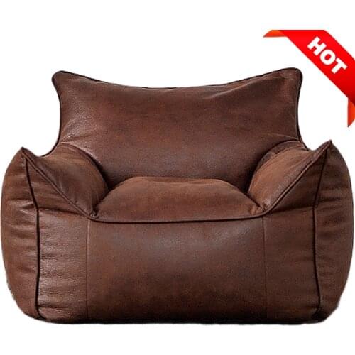 Big Single Leather Sofa Queen King Lazy Sofa ChairSlipcover No Filler Corner Floor Seat Couch Tatami Armrest Backrest Recliner