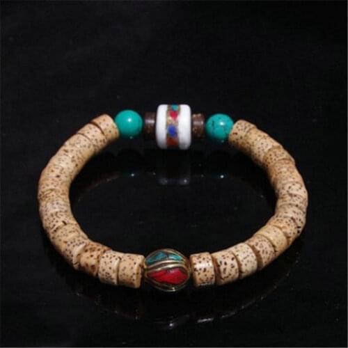 BB-214 Natural Star Moon Lotus Bodhi Seeds Beaded Bracelet 8x5mm Conch shell Stone Barrel Beads Girls Bracelets