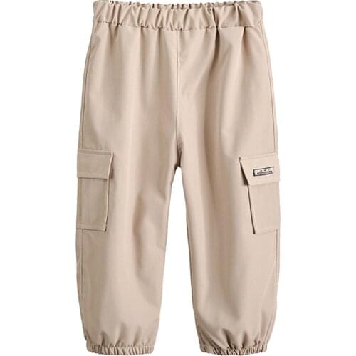 Kids Boys Pants Spring Summer Pure Color Casual Pants Elastic Waistband Pockets Dungarees Pants Summer Trousers Sport Bottoms