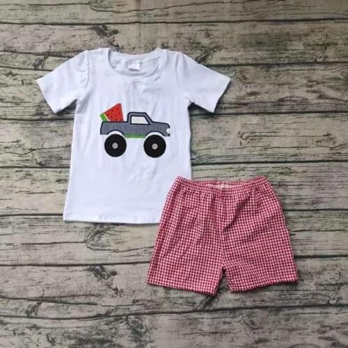 Children Baby Boys Summer Two Pieces Outfits Applique Watermelon Cotton Shirt Woven Red Shorts