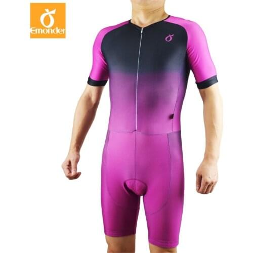 EMONDER Men Cycling Jerseys Triathlon Bike Bicycle Clothes Purple V-neck Close-fitting Breathable White Riding Skin suits