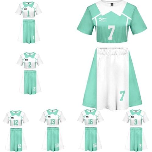 Haikyuu Short Sleeved Shirts Japanese Anime Cosplay Girl T-shirt Navel Skirt Printing Two Piece Set College Fashion Uniform