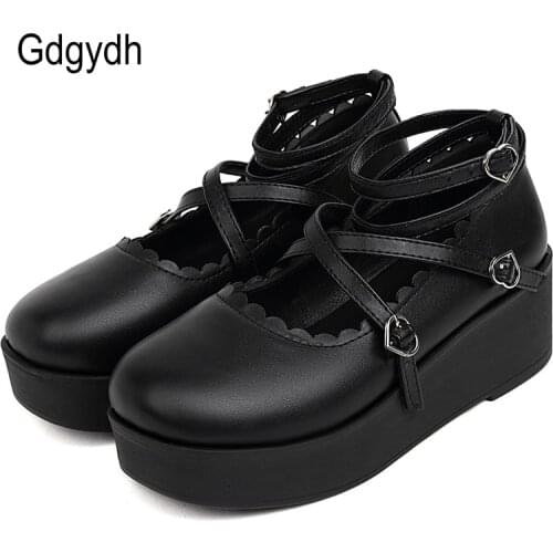 Gdgydh Plus Size 43 Japanese Lolita Shoes Mary Jane Women Heart Buckle JK Lovely Girl Student Shoes Kawaii Sweet Waterproof