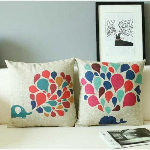 Cartoon the elephant and the whale cotton pillowcase cushion for leaning on of 45 * 45 no core