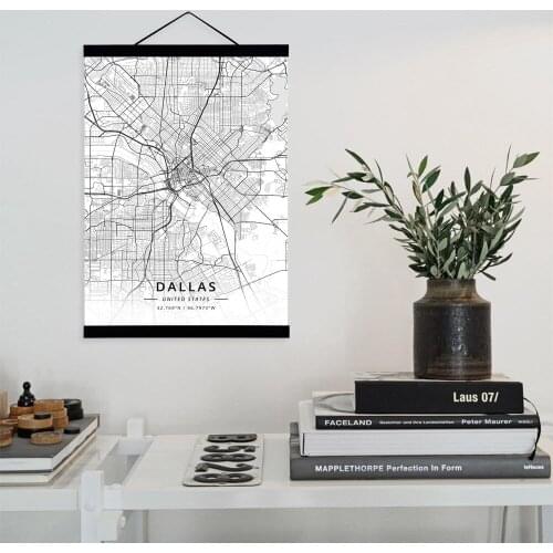 Dallas, United States City Map Wooden Framed Canvas Painting Home Decor Wall Art Print Pictures Poster Hanger