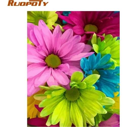 RUOPOTY Frame Picture Diy Painting By Numbers Colorful Chrysanthemum Coloring By Numbers Modern Wall Art Home Decors Diy Crafts