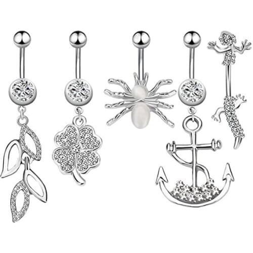 5 Pieces Belly Button Rings Dangle Navel Piercing Jewelry 14G