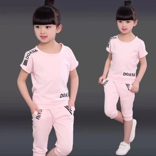 Summer 2021 Girls Clothes Sets Outfits Kids Baby Short Sweatshirt + Pants Fashion Children Clothing Suits 3 5 6 7 8 10 12 Years