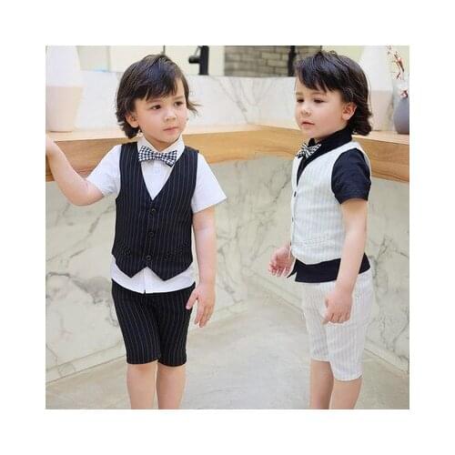 Boys Blazer Vest Jacket Suit 2021 Summer New Childrens Short-sleeved Shirt Two-piece Sets Baby Boys Korean Performance Blazer