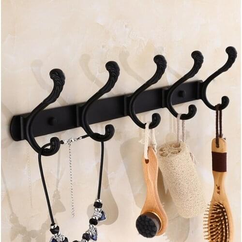 Robe Hooks Aluminum Bathroom Wall Black/White Towel Hooks 3-7 Row Hook Coat Hanger Door Hooks For Bathroom Towel Hanger