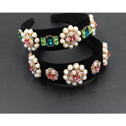 Cross-border Fashion Baroque Hair Band Rhinestone Pearl Flower Personality Lady Prom Gift Hair Accessories 863