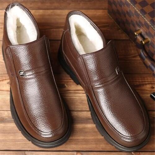 New winter mens outdoor leather boots snow boots fashion wedding shoes wild casual boots non-slip walking boots boots